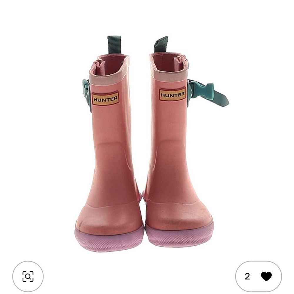Hunter Pink Kids' Rubber Rain Boots with Teal Buckle Detail